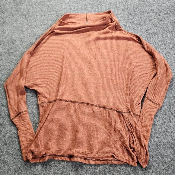 We The Free/Free People Rust Brown Oversized Waffle Knit Open Neck Top XS - Picture 3 of 12